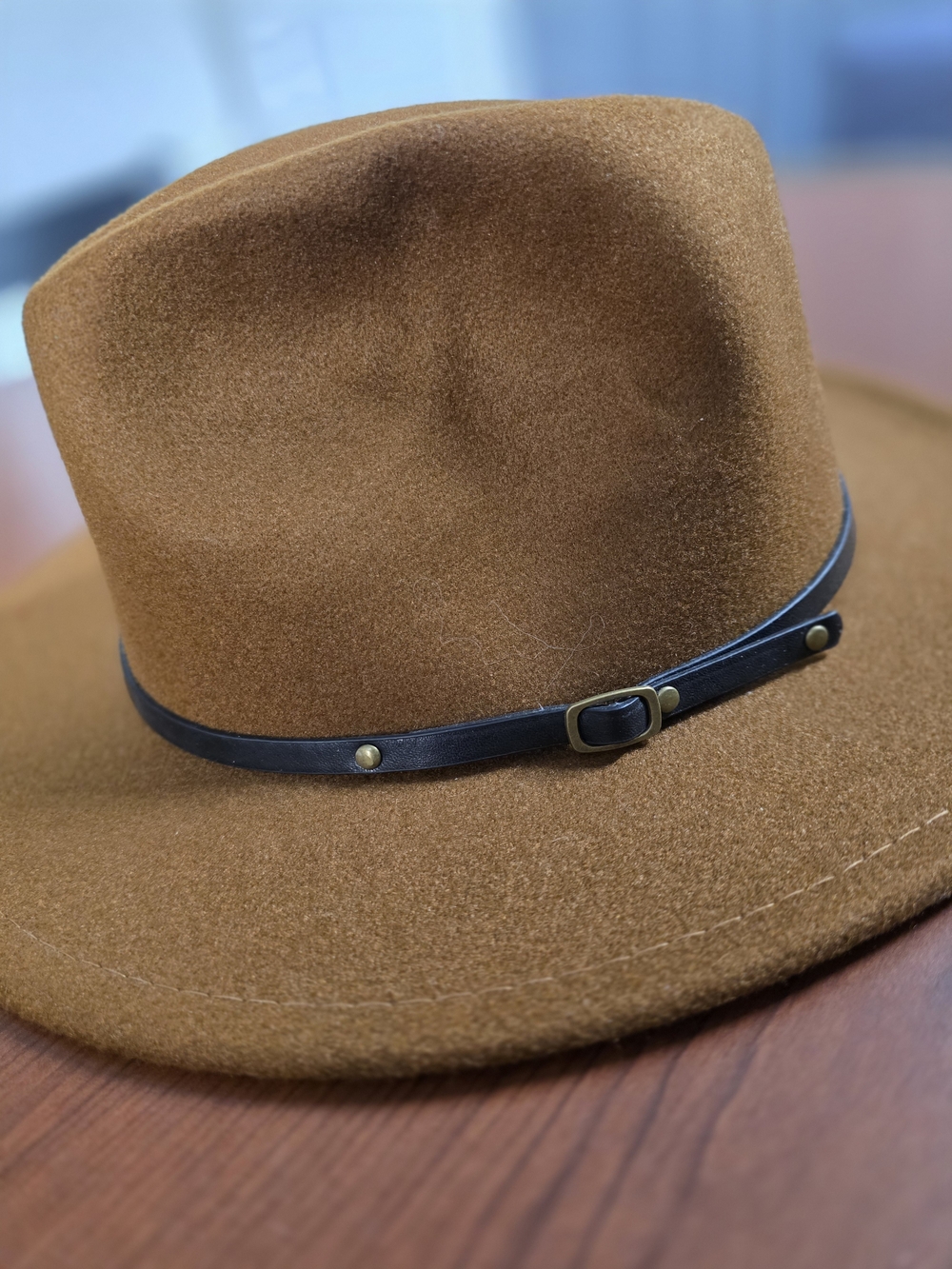 Brown Western Cowboy Hat Wool Blend Black Buckle Band Unisex